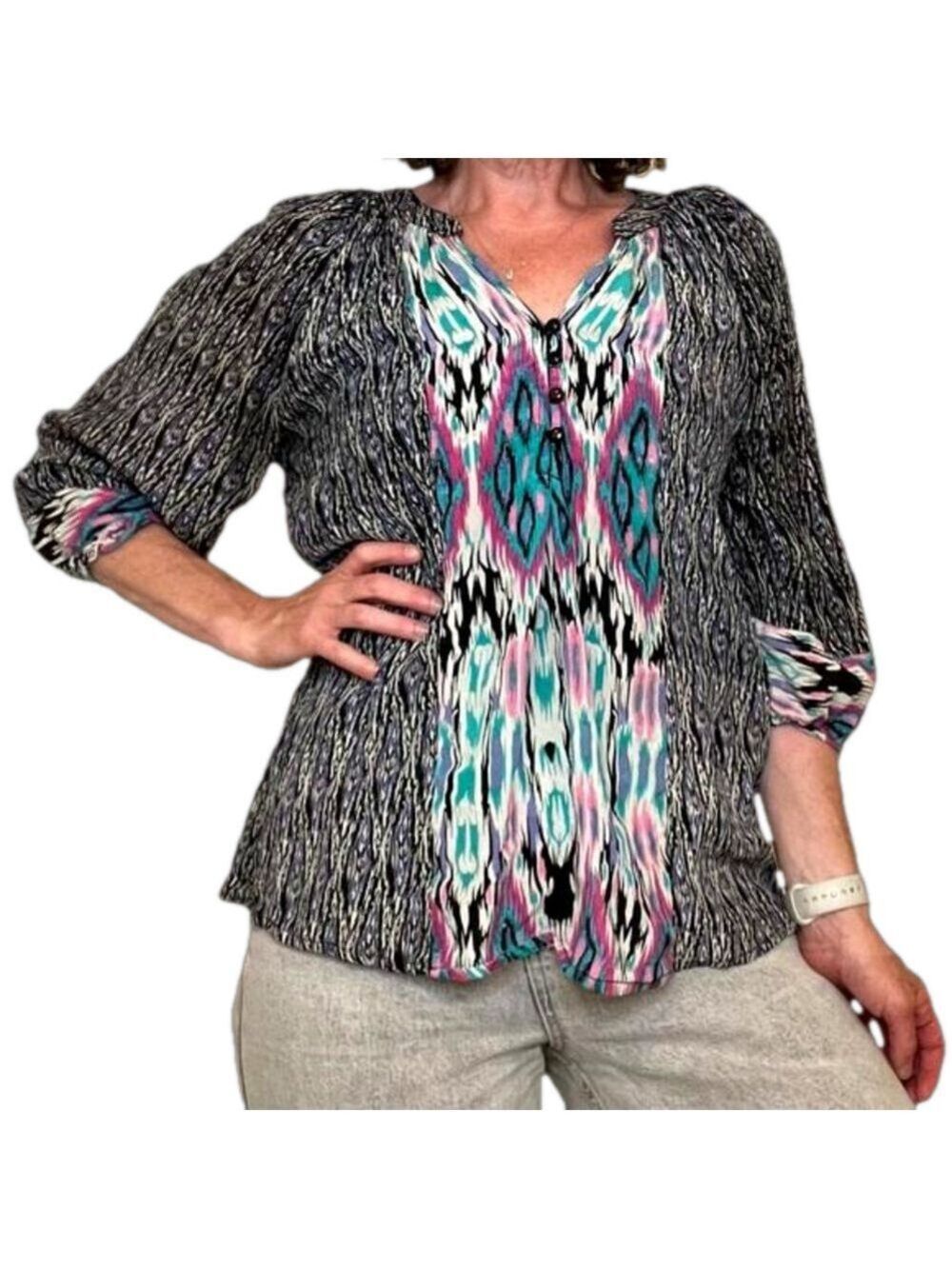 TOLANI 100% Silk Blouse, 3/4 length sleeve, XS (fits up to M)